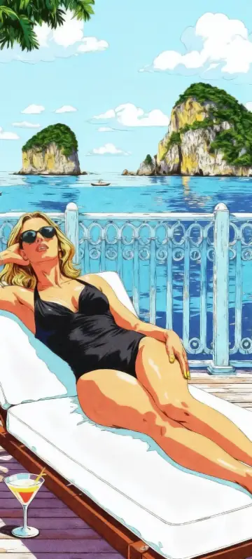 “Resort Lounge View” wallpaper · Ink & Salt style