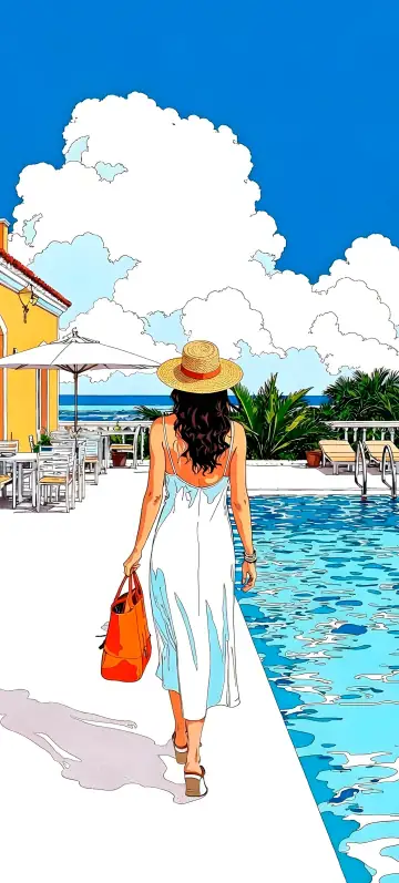“Azure Coast Getaway” wallpaper · Ink & Salt style