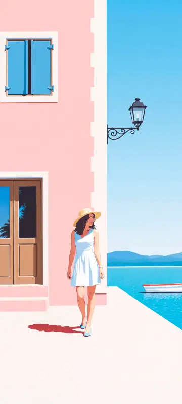 “A Mediterranean Morning” wallpaper · Pastel Postcard style