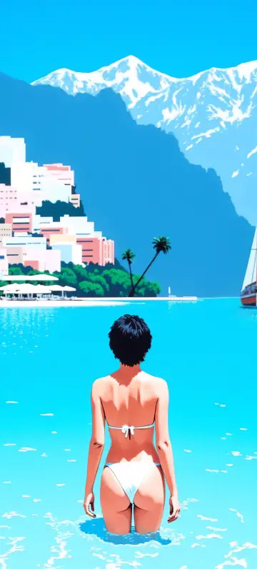 “A bath in Capri” wallpaper · Pastel Postcard style