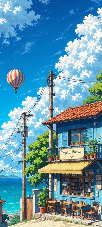 “Tropical Breeze Café” wallpaper · Anime Days style