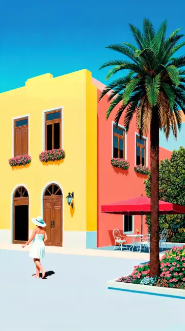 “Veracruz Promenade” wallpaper · Pastel Postcard style