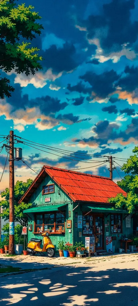 Hintergrundbild „Sunset Store“ · Stil Anime-Tage