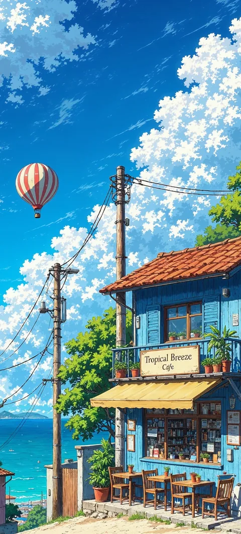 Hintergrundbild „Tropical Breeze Café“ · Stil Anime-Tage